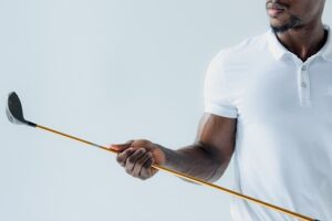 Golfschläger, Poloshirt, weiß, Professional