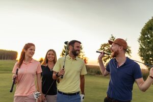 Golfspieler, Golfschläger, Sonnenuntergang, Golfplatz, Bäume, Grün